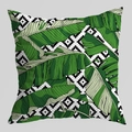Square peach skin pillowcase with green tropical leaves and geometric patterns - Banana Leaf Geometric (DRD402-5)