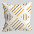 Funda de cojín cuadrada con rayas geométricas amarillas y grises sobre tela blanca - Estilo de sarga geométrica gris amarillo jengibre (DRD474-3)