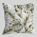 French style cushion cover with tropical monstera leaf patterns in green morandi tones - Tropical Jungle Monstera (DRD404-10)
