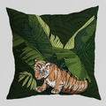 Tiger cub illustration throw pillow cover with green jungle leaves on peach skin fabric - Dark Green Tiger Cub (DRD402-6)