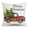 Christmas pillowcase with red vintage truck and trees on beige square cushion cover - 45*45cm (No Insert) / Red Berries Leaves Style (YMD73-4)