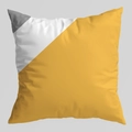 Federa per cuscino geometrica moderna in pelle di pesca nei colori giallo bianco grigio - Stile geometrico color block grigio bianco giallo (DRD474-6)