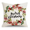 Square Christmas pillow case with watercolor berry wreath and Merry Christmas text - 45*45cm (No Insert) / Merry Christmas Wreath Style (YMD73-2)