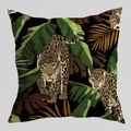 Tiger and palm leaf print throw pillow cover with a dark tropical jungle design - Black Leopard Jungle (DRD402-8)