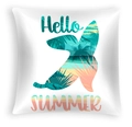 Federa per cuscino bianca in pelle di pesca con stampa Hello Summer e spiaggia - Fantasia Hello Summer (DRD467-1)