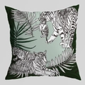 Tiger and cub decorative pillow cover with green palm leaf print in square shape - Green Border Tiger Mother (DRD402-9)