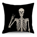 Halloween kussensloop van zwart linnen met skelet handgebaar voor bank decoratie kussen - 45x45 cm / Vredestekenstijl (YMD77-4)
