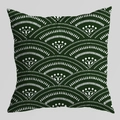Dark green cushion cover with white geometric fan patterns in soft peach skin fabric - Dark Green Fan Pattern (DRD402-10)