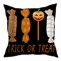 Detail of Halloween pillow case with Trick or Treat slogan and pumpkin candy patterns - 18x18 Inch / Halloween Sweets Candy Pattern (DRD271-1)