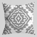 Square pillowcase featuring dark grey geometric ethnic ikat pattern on white fabric - Ethnic Geometric Pattern (DRD402-11)