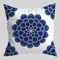 Square cushion cover with blue floral mandala pattern on white soft velvet fabric - 45*45cm (Insert Not Included) / Mandala Radial Floral (CRD124-7)