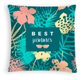 Tropical summer pillow cover with pink hibiscus, palm leaves and 'BEST summer' print - Best Summer Pattern (DRD467-9)