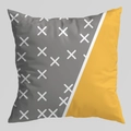 Federa quadrata per cuscino con motivi a croce grigi e design giallo vivace - Stile giallo giunzione motivo X grigio (DRD474-12)