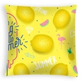 Square summer cushion cover with vibrant yellow lemon and hello summer typography - 45x45cm / Yellow Summer Lemon Elements (DRD468-6)