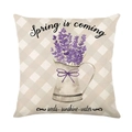 Lavendel Kissenbezug aus Leinen mit Frühlingsmotiv und lila Blumenmuster im Print - 45x45cm / Lavendel in Weißem Wasserkocher (YMD327-1)