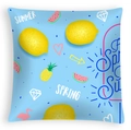 Square light blue summer fruit pillow cover with lemon and flamingo patterns - 45x45cm / Light Blue Fruit All-over Pattern (DRD468-7)