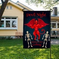 Détail du drapeau de jardin Devil Night en lin avec crânes sur support métallique de cour - Style de Crâne de Diable Bleu Foncé (QZ15-25) / 30*45cm
