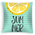 Square summer cushion cover featuring lemon print and white stripes on green background - 45x45cm / Summer Lemon Striped Pattern (DRD468-8)