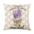 Lavendel-Blumentopf-Druck auf Leinen-Kissenbezug mit lila Aquarell-Design - 45x45cm / Karo Lavendeltopf (YMD327-4)