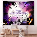 Halloween wall tapestry with pumpkins, bats and graveyard design in purple night scene - Brushed Fabric / 95x73