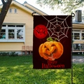 Détail du drapeau de jardin Halloween avec motif citrouille et support en métal noir - Style de Toile d'Araignée Citrouille Dégradé (QZ15-23) / 30*45cm
