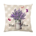 Lavender flower bouquet in metal jug on linen pillowcase with Blush Bloom print - 45x45cm / Metal Kettle and Butterflies (YMD327-5)