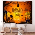 Detail of Halloween tapestry featuring pumpkins, ghosts, and bats on a gradient background - Brushed Fabric / Orange Black Gradient Ghost Style (GT47-10) / 95x73