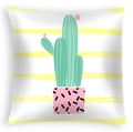 Square pillowcase featuring a cute potted cactus illustration with yellow stripes - 45x45cm / Yellow Line Cactus Pattern (DRD468-10)