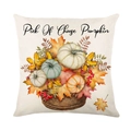 Fall harvest pumpkin basket throw pillow cover with Pick Of Choose text on white linen - 18x18 Inch / Pumpkin Basket Style (YMD96-4)