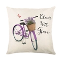 Linen lavender pillowcase with purple bicycle and Bloom With Grace print detail - 45x45cm / Purple Bicycle (YMD327-6)
