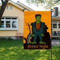 Détail du drapeau Halloween en lin double face avec motif Frankenstein et texte RIP - Style de Nuit d'Horreur Frankenstein (QZ15-20) / 30*45cm