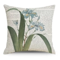 Funda de cojín vintage de lino con iris azul y texto botánico para decoración de sofá - 45x45cm / Estampado de Página Retro Iris (YMD84-3)