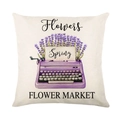 Lavender flower print linen pillowcase featuring a purple vintage typewriter design - 45x45cm / Vintage Typewriter (YMD327-7)