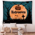 Halloween wall tapestry featuring pumpkin lanterns and bats in a cozy living room setup - Brushed Fabric / Orange Moon Jack-o'-lantern Style (GT47-6) / 95x73