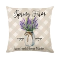 Lavender flower print pillow cover in purple gingham linen for sofa and car decor - 45x45cm / Plaid Lavender Jar (YMD327-8)