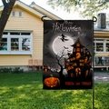 Drapeau de jardin Halloween double face avec citrouilles et château sur une pelouse - Style de Château Sorcière au Clair de Lune (QZ15-11) / 30*45cm