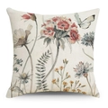 Funda de cojín de lino con flores vintage y mariposas acuarela para decoración de sofá - 45x45 cm / Estilo Pastoral Vintage de Flores y Mariposas (YMD78-2)