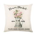 Lavender purple flower market linen pillowcase with retro metal watering can and roses - 45x45cm / Vintage Metal Kettle (YMD327-9)