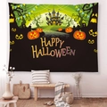 Nordischer Halloween-Wandteppich mit Schloss und Kürbis Motiv in gemütlicher Wohnzimmerdeko - Gebürsteter Stoff / Grüner Mondschein Schloss Stil (GT47-2) / 95x73