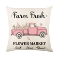 Linen lavender pillow cover featuring a pink vintage farm truck floral print - 45x45cm / Pink Pickup Truck (YMD327-10)