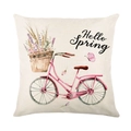 Lavender linen cushion cover with pink vintage bike and Hello Spring art print - 45x45cm / Pink Bicycle and Flower Basket (YMD327-11)