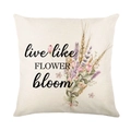 Lavender flower linen pillow cover featuring live like flower bloom artistic text - 45x45cm / Watercolor Floral and Slogan (YMD327-13)
