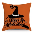 Orange Halloween pillow cover featuring black witch hat and Drink Up Witches text - 45cmx45cm / Orange Witch Pattern (YMD98-1)