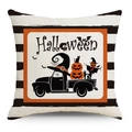 Halloween decorative square pillowcase featuring a vintage truck, pumpkins, and bats pattern - 45cmx45cm / Striped Vintage Truck Pattern (YMD98-2)