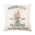 Square linen pillowcase with lavender floral pattern in rustic farmhouse style - 45x45cm / Farm Vintage Kettle (YMD327-15)