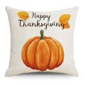 Thanksgiving Kissenbezug aus Leinen mit Kürbis-Motiv und Happy Thanksgiving Schriftzug - 45*45cm (Kein Inlett) / Erntedankfest Kürbis Stil (YMD146-2)