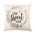 Lavender wreath square linen pillowcase with Home Sweet Home print and pink butterfly - 45x45cm / Home Sweet Home Wreath (YMD327-16)