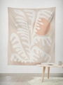 Tapisserie murale corail abstraite nordique avec motif soleil en orange et beige - 95x73cm / Style Tissu Brossé / Feuille Abstraite Boho (GT59-6)