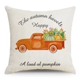 Detailansicht der Leinentextur mit dem Aufdruck eines Vintage-Pickups und Kürbissen für Herbst - 45*45cm (Kein Inlett) / Herbst Pickup Truck Stil (YMD146-3)
