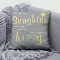 Gray peach skin pillowcase with yellow Sunshine print on a modern fabric sofa - 45x45 / You Are My Sunshine Grey Design (DRD291-8)